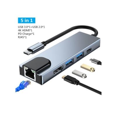 5-in-1 USB Type C Hub to USB C, 2 x USB 3.0 Ports, Gigabit Ethernet and HDMI adapter in Nairobi Kenya.